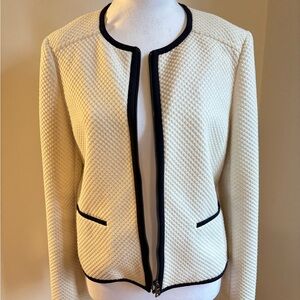 Ann Taylor Cream Textured Blazer with Black Trim
